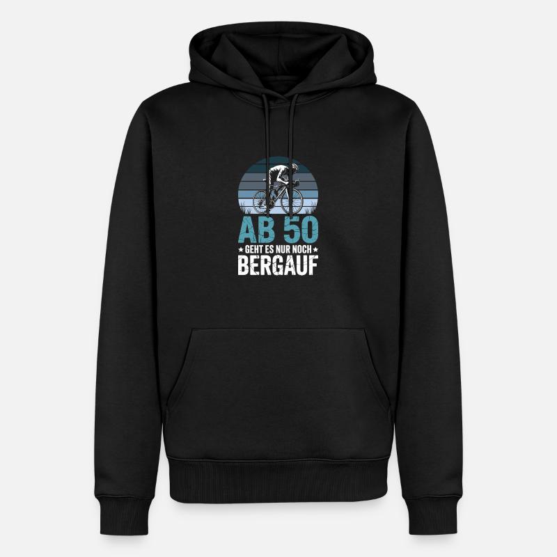 À partir de 50 ans, c’est le vélo de route en montée pour les 50 ans - Sweat à capuche Premium bio Homme - noir