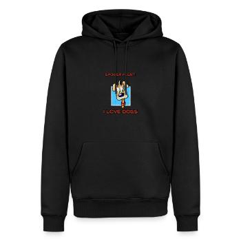 Alerte spoiler I Love Dogs Cartoon Canine - Sweat à capuche Premium bio Homme - noir - Devant - Nico (187cm)