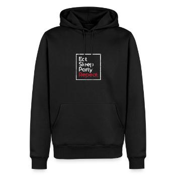 Eat Sleep Party Repeat Fun Motto - Männer Premium Bio Hoodie - Schwarz - Vorne - Nico (187cm)