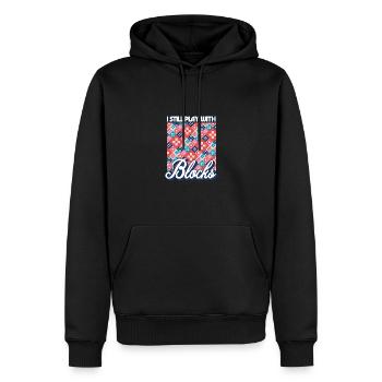 Je joue toujours avec des blocs Funny Quilter Dressmaker - Sweat à capuche Premium bio Homme - noir - Devant - Nico (187cm)