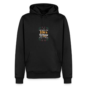 À l’aube de mon 13e anniversaire religieux - Sweat à capuche Premium bio Homme - noir - Devant - Nico (187cm)