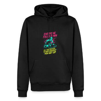 Jeder fällt hin - es kommt nur darauf an, wie - Männer Premium Bio Hoodie - Schwarz - Vorne - Nico (187cm)