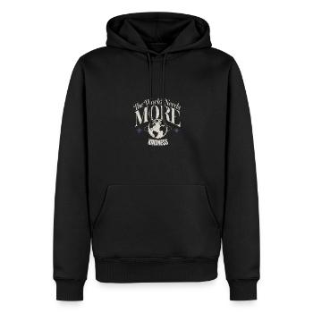 The World Needs More Kindness Globe Design - Men’s Premium Organic Hoodie - black - Front - Nico (187cm)