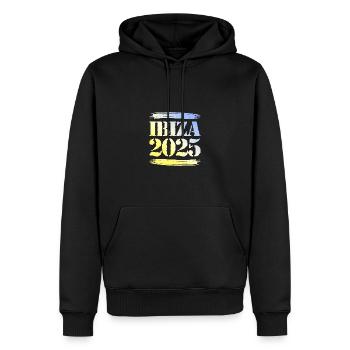 Ibiza 2025 - Männer Premium Bio Hoodie - Schwarz - Vorne - Nico (187cm)