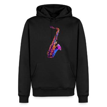 Saxophone - Sweat à capuche Premium bio Homme - noir - Devant - Nico (187cm)