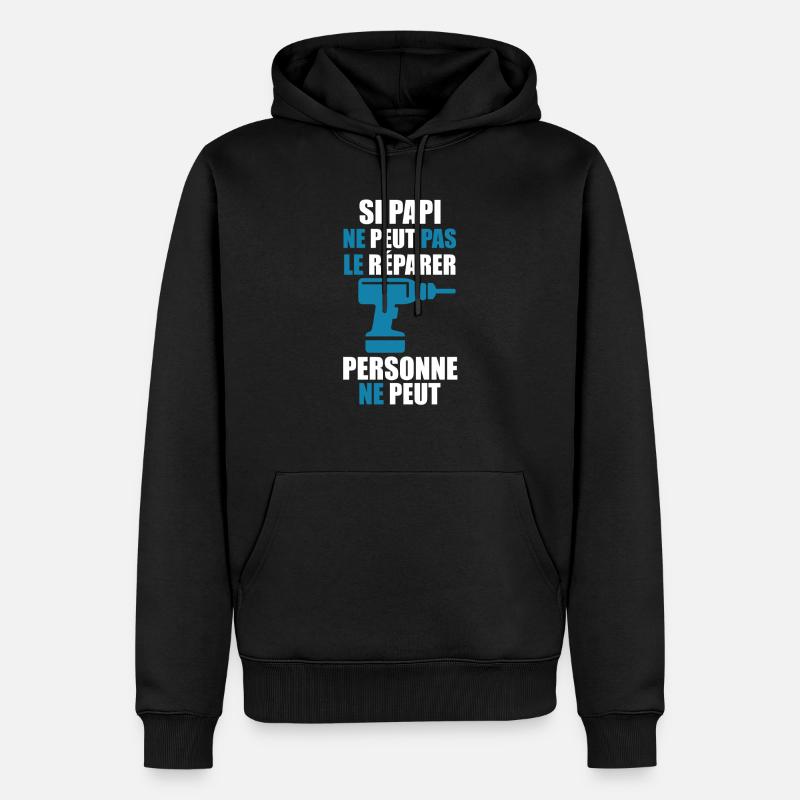 "Papi bricole" - Sweat à capuche Premium bio Homme - noir