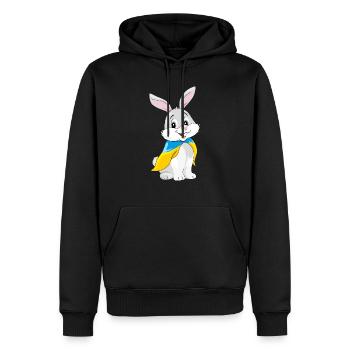 Un mignon lapin souriant porte un drapeau ukrainien - Sweat à capuche Premium bio Homme - noir - Devant - Nico (187cm)