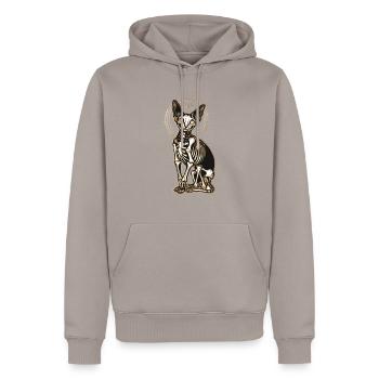 Cat Sphinx Skeleton Tattoo - Men’s Premium Organic Hoodie - taupe - Front - Nico (187cm)