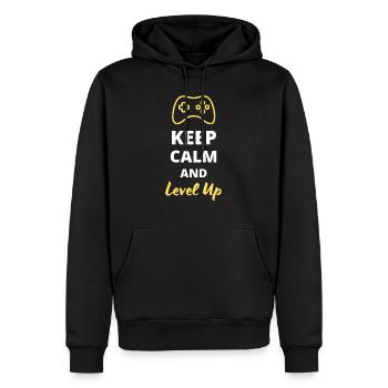 Keep Calm and Level Up - Progressez avec Style - Sweat à capuche Premium bio Homme - noir - Devant - Nico (187cm)
