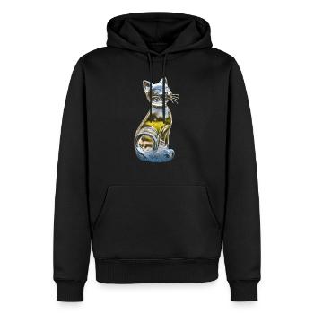Sculpture d’un chat fait d’eau / gouttes d’eau - Sweat à capuche Premium bio Homme - noir - Devant - Nico (187cm)
