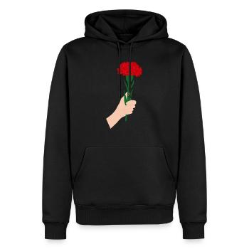 Pour vous- Fleur d’œillet rouge1 - Sweat à capuche Premium bio Homme - noir - Devant - Nico (187cm)