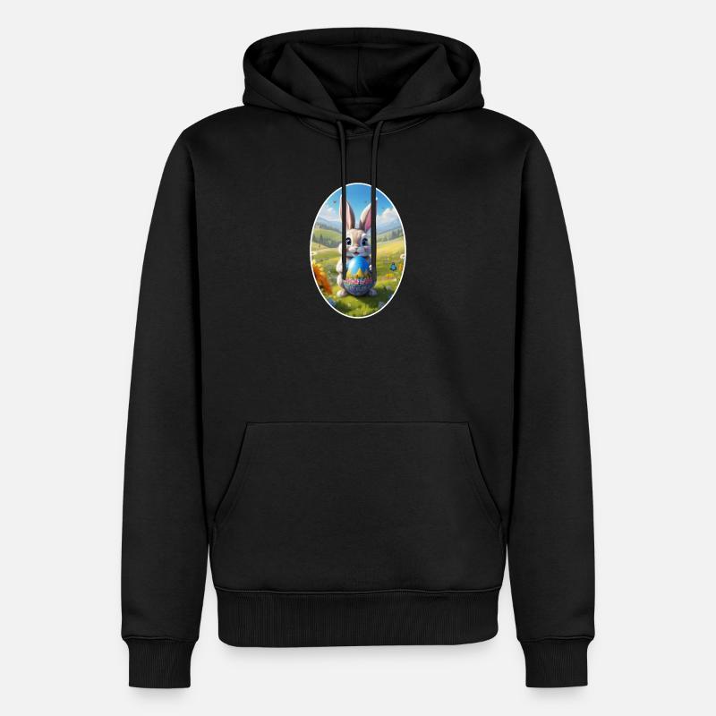 Osterhase mit Ei, Oval - Männer Premium Bio Hoodie - Schwarz