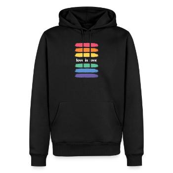 Mois de la fierté LGBT - Love is Love - Sweat à capuche Premium bio Homme - noir - Devant - Nico (187cm)