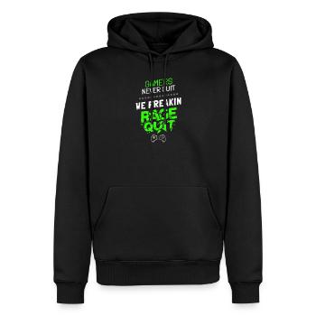 Gamers Never Quit - Gaming Meme Spruch - Männer Premium Bio Hoodie - Schwarz - Vorne - Nico (187cm)