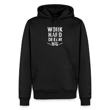 Travailler dur – Rêver grand : la mentalité d’agitation - Sweat à capuche Premium bio Homme - noir - Devant - Nico (187cm)