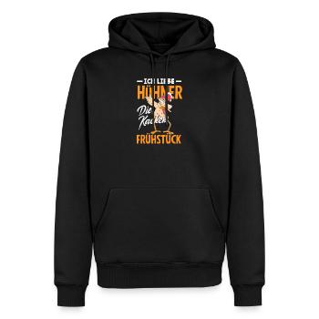 J’adore les poulets – ils font caca au petit-déjeuner - Sweat à capuche Premium bio Homme - noir - Devant - Nico (187cm)