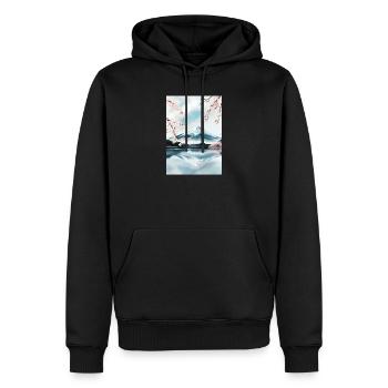Fuji-Berg und Kirschblüten - Männer Premium Bio Hoodie - Schwarz - Vorne - Nico (187cm)