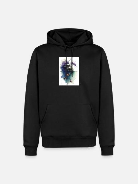 Aquarell-Koi und Kirschpagode - Männer Premium Bio Hoodie - Schwarz
