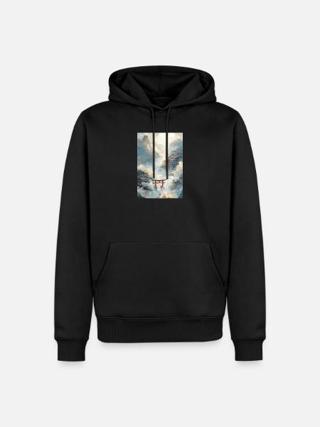 Pagode und Torii-Nebel - Männer Premium Bio Hoodie - Schwarz
