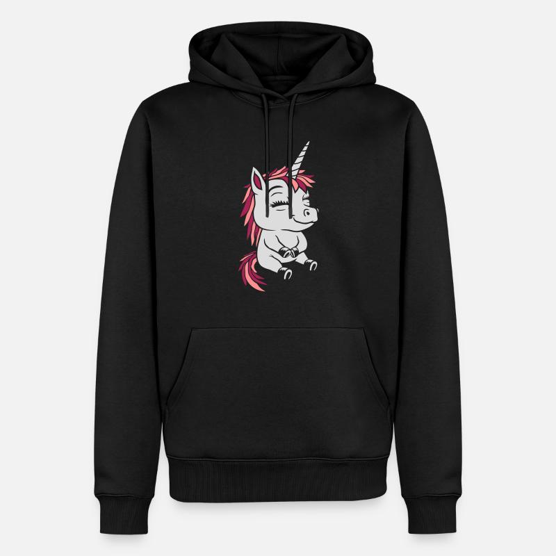 Comic kleines sitzendes Einhorn - Männer Premium Bio Hoodie - Schwarz