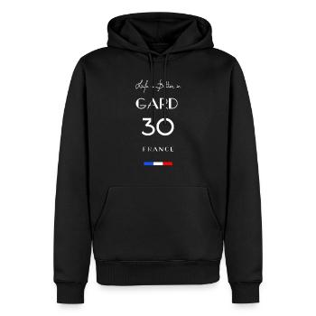 Life is better in GARD Number 30 Languedoc France - Sweat à capuche Premium bio Homme - noir - Devant - Nico (187cm)