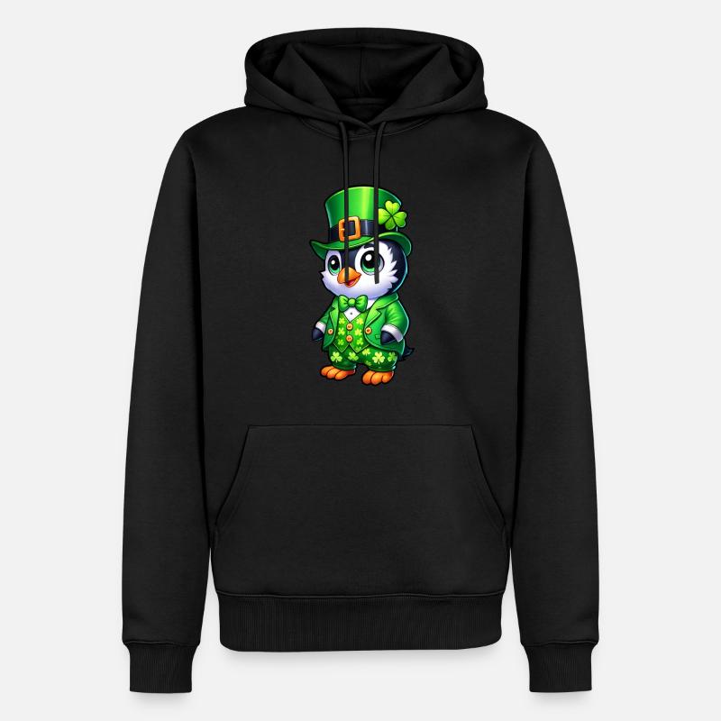 Mignon Dessin Animé Pingouin Saint-Patrick - Sweat à capuche Premium bio Homme - noir