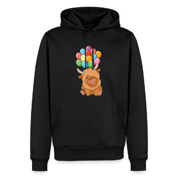 Bauer Geschenk Ballon Schottisches Hochlandrind - Männer Premium Bio Hoodie - Schwarz - Vorne - Nico (187cm)