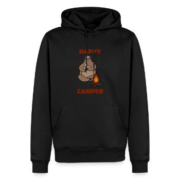 Camping Quote, Happy Camper, Sloth - Men’s Premium Organic Hoodie - black - Front - Nico (187cm)