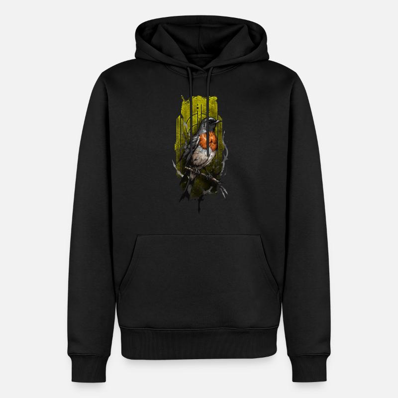 Rotkehlchen (Erithacus rubecula) - Männer Premium Bio Hoodie - Schwarz