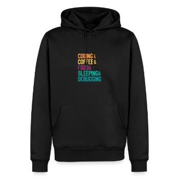 Coding Coffee Food Sleeping Debbuging Programmer C - Männer Premium Bio Hoodie - Schwarz - Vorne - Nico (187cm)