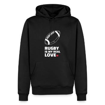 Ich Liebe Rugby - Männer Premium Bio Hoodie - Schwarz - Vorne - Nico (187cm)
