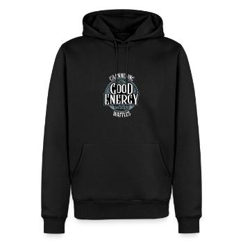 Kanalisierung guter Energie durch Waffeldesign - Männer Premium Bio Hoodie - Schwarz - Vorne - Nico (187cm)