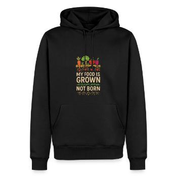 Mein Essen wird angebaut, nicht geboren - Männer Premium Bio Hoodie - Schwarz - Vorne - Nico (187cm)