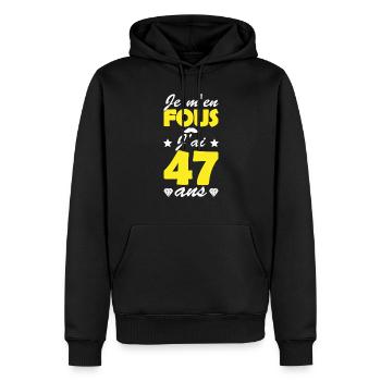 j ai 47 ans / humour anniversaire 47 ans - Sweat à capuche Premium bio Homme - noir - Devant - Nico (187cm)
