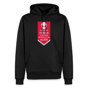 human costume alien Zitat - Männer Premium Bio Hoodie - Schwarz - Vorne - Nico (187cm)