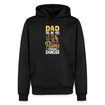 Papa celui qui court vers le danger Pompiers - Sweat à capuche Premium bio Homme - noir - Devant - Nico (187cm)