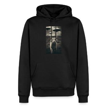 Chat Drôle Selfie Alien UFO Meme - Sweat à capuche Premium bio Homme - noir - Devant - Nico (187cm)