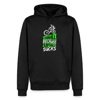 Downhill Because Uphill Sucks Geschenk MTB Biker R - Männer Premium Bio Hoodie - Schwarz - Vorne - Nico (187cm)