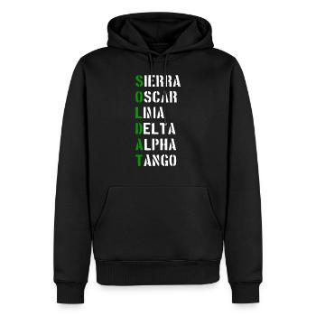 Soldat. Soldaten. Bundeswehr. Bundesheer. - Männer Premium Bio Hoodie - Schwarz - Vorne - Nico (187cm)