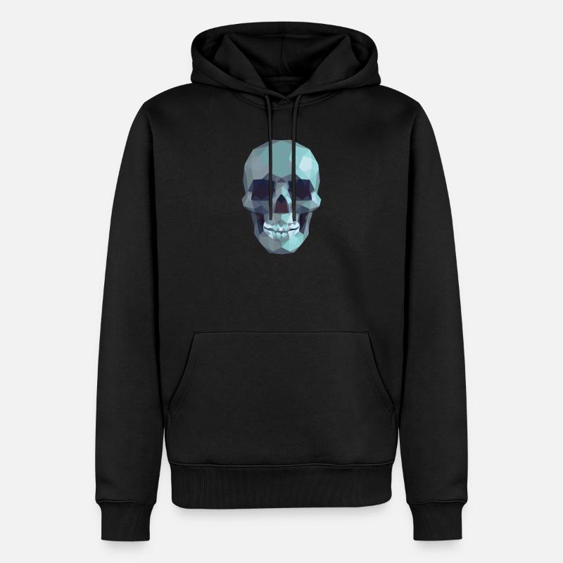 Low Poly Blue Skull – Geometrisch-Gotik-Stil - Männer Premium Bio Hoodie - Schwarz