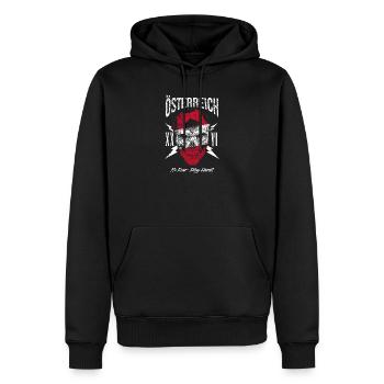 ÖSTERREICH Fußball Fan Totenkopf Flagge - Männer Premium Bio Hoodie - Schwarz - Vorne - Nico (187cm)