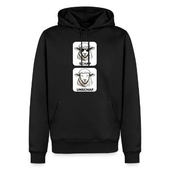 Schaf Unschaf - Wortspiel mit unscharf und Schaf - Männer Premium Bio Hoodie - Schwarz - Vorne - Nico (187cm)