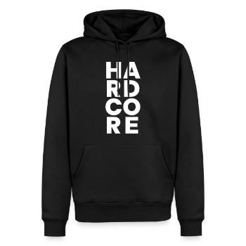 Hardcore bold logo design - Men’s Premium Organic Hoodie - black - Front - Nico (187cm)