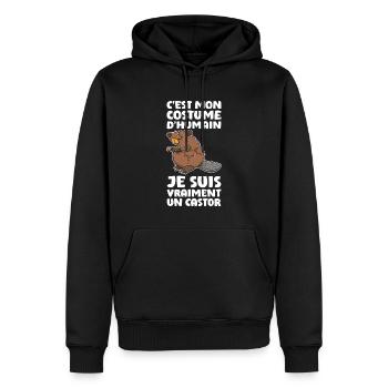 Humour Castor Animal Déguisement Humain Bricoleur - Sweat à capuche Premium bio Homme - noir - Devant - Nico (187cm)