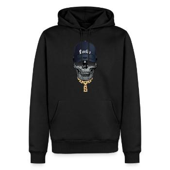 Cooler Totenkopf Hip Hop Style, Schriftzug Berlin - Männer Premium Bio Hoodie - Schwarz - Vorne - Nico (187cm)