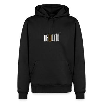 neworld | Design Logo Marke - Männer Premium Bio Hoodie - Schwarz - Vorne - Nico (187cm)