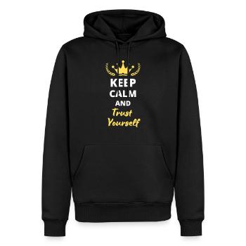 "Bleib ruhig und vertraue dir selbst" - Männer Premium Bio Hoodie - Schwarz - Vorne - Nico (187cm)