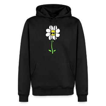 Fleur de Marguerite drôle avec visage des années 70 - Sweat à capuche Premium bio Homme - noir - Devant - Nico (187cm)