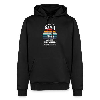 pêche, idée cadeau pêcheur humour - Sweat à capuche Premium bio Homme - noir - Devant - Nico (187cm)