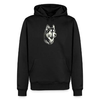 Huskykopf, schwarz-weiß, Hundeschlitten - Männer Premium Bio Hoodie - Schwarz - Vorne - Nico (187cm)